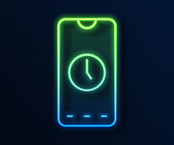 Светящийся Неоновая Линия Будильник Часы Приложение Иконка Интерфейса Смартфона Изолированы — стоковый вектор