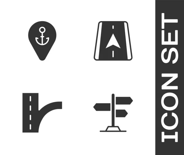 Straßenverkehrszeichen Standort Mit Anker Und Navigationssymbol Für Den Stadtplan Festlegen — Stockvektor