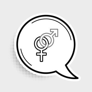 Gri arkaplanda çizgi cinsiyet simgesi izole edildi. Erkek ve kadın sembolleri. Seks sembolü. Renkli taslak konsepti. Vektör