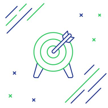 Satır Hedefi finansal hedef kavramı simgesi beyaz arkaplanda izole edildi. Sembolik hedeflere ulaşım, başarı. Renkli taslak konsepti. Vektör