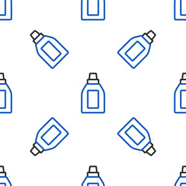 Çamaşır deterjanı, çamaşır suyu, bulaşık deterjanı ya da beyaz arka planda izole edilmiş başka bir temizlik maddesi ikonu için çizgi plastik şişe. Renkli taslak konsepti. Vektör