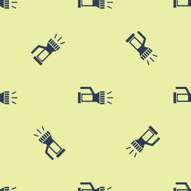 Dalgıç simgesi için mavi el feneri sarı arkaplanda izole edilmiş pürüzsüz desen. Su altı ekipmanları. Vektör