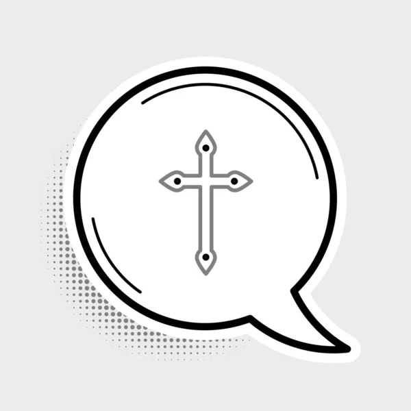 Linea icona croce cristiana isolata su sfondo grigio. Croce della Chiesa. Concetto di contorno colorato. Vettore — Vettoriale Stock