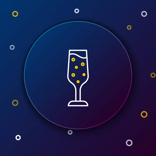 Line Sklenice ikony šampaňského izolované na modrém pozadí. Barevný koncept. Vektor — Stockový vektor