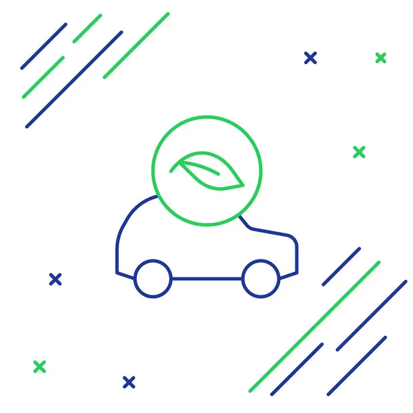 Line Eco autó koncepció meghajtó levél ikon elszigetelt fehér háttér. Zöld energia autó szimbólum. Színes vázlat koncepció. Vektor — Stock Vector