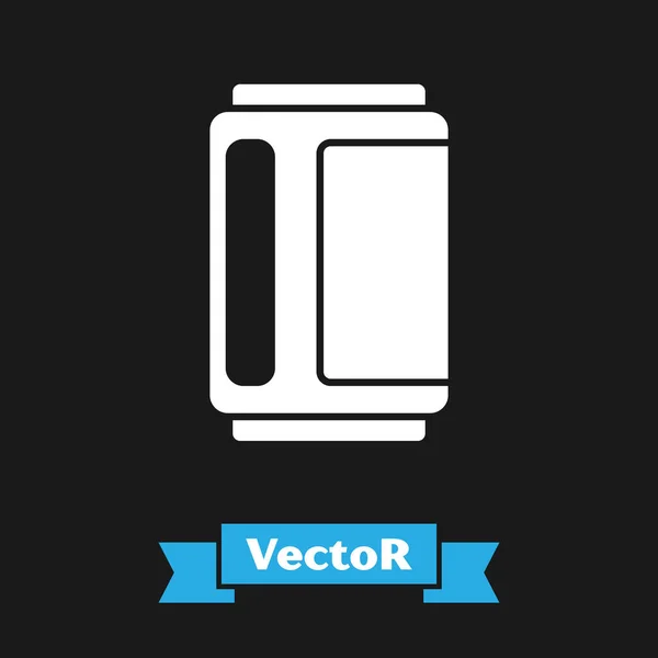 Ícone de lata de cerveja branca isolado no fundo preto. Vetor — Vetor de Stock