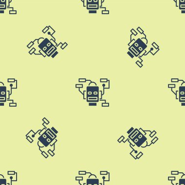 Mavi Robot simgesi sarı arka planda kusursuz deseni izole etti. Yapay zeka, makine öğrenme, bulut hesaplama. Vektör