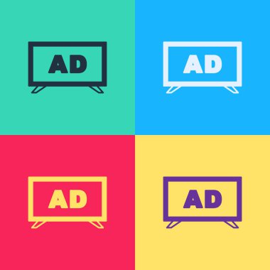 Pop Art Reklamcılık simgesi renk arkaplanında izole edildi. Pazarlama ve tanıtım süreci kavramı. İlgili reklamlar. Sosyal medya reklamcılığı. Vektör