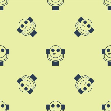 Mavi Turist dürbün ikonu sarı arka planda izole edilmiş pürüzsüz desen. Gözlem güvertesinde turistler için dürbün teleskobu. Vektör