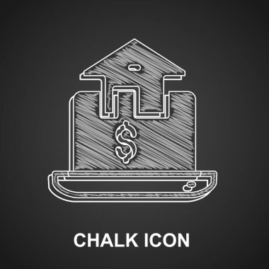 Tarayıcı simgesindeki Chalk Online emlak evi siyah arkaplanda izole edildi. Ev kredisi konsepti, kira, satın alma, mülk alma. Vektör