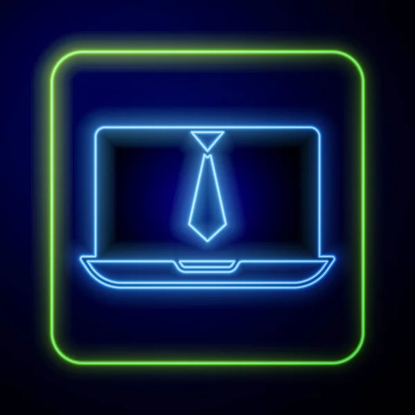 Świecący neon Wideo czat konferencyjny ikona izolowana na niebieskim tle. Praca online spotkanie w domu. Zdalne zarządzanie projektami. Wektor — Wektor stockowy