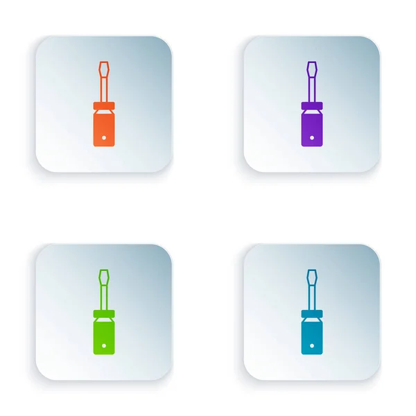 Color Icono del destornillador aislado sobre fondo blanco. Símbolo herramienta de servicio. Establecer iconos de colores en botones cuadrados. Vector — Vector de stock