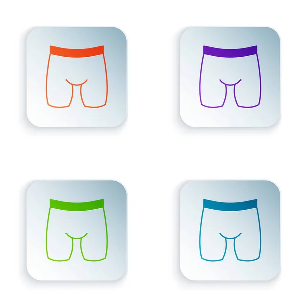Color Cycling shorts icon isolated on white background. Set colorful icons in square buttons. Vector — Stock Vector
