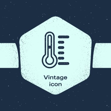 Grunge Hattı Sauna termometre ikonu mavi arkaplanda izole edildi. Sauna ve banyo malzemeleri. Tek renkli klasik çizim. Vektör