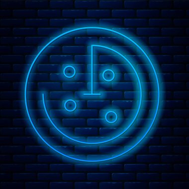 Parlayan neon hattı Radar, hedefler monitörde, tuğla duvar arka planında izole edilmiş ikonu ararken görülüyor. Arama sistemi. Donanma sonarı. Vektör