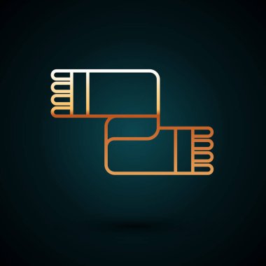 Altın çizgili eşarp simgesi koyu mavi arkaplanda izole edilmiş. Vektör