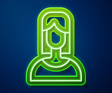 Parlayan neon hattı kadın simgesi mavi arkaplanda izole edildi. Venüs sembolü. Bir kadın ya da organizmanın sembolü. Vektör