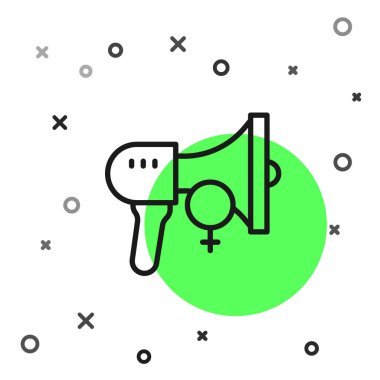 Siyah çizgi kadın hareketi, beyaz arka planda izole edilmiş pankart ve pankart ikonlu feminist aktivist. Feminist hakları hareketi, feminizm kardeşliği. Vektör