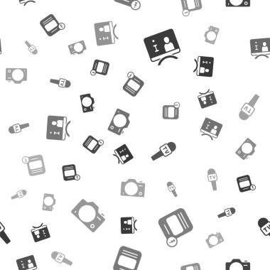 Televizyon raporunu, bilgiyi, mikrofonu ve fotoğraf makinesini kusursuz şekilde ayarla. Vektör