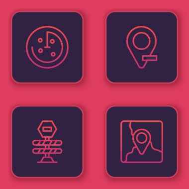 Radar hattını hedeflerle monitörde, yol bariyerinde, konum ve katlanmış harita konum işaretleyicisinde ayarla. Mavi kare düğme. Vektör