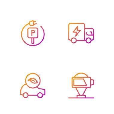 Hattı şarj et, Eko araba, park yeri elektriği yükle ve elektrikli kamyonet. Renk simgeleri. Vektör