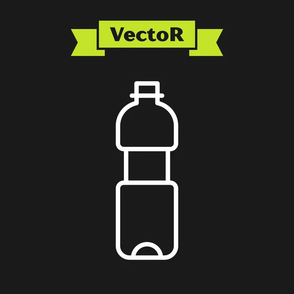 Белая линия Бутылка воды иконка изолированы на черном фоне. Знак напитка с содовой. Вектор — стоковый вектор