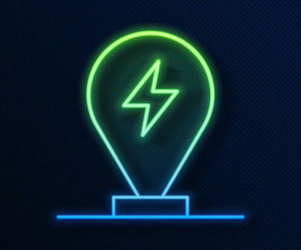 Ligne lumineuse néon Chargement parking icône de voiture électrique isolé sur fond bleu. Vecteur — Image vectorielle