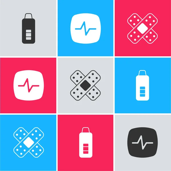 Set Digital thermometer, Heart rate and Crossed bandage plaster icon. Vector — Stock Vector