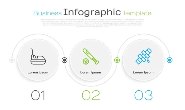 Set line Bumper car, Baseball bat with ball and Hopscotch. Business infographic template. Vector — Stock Vector