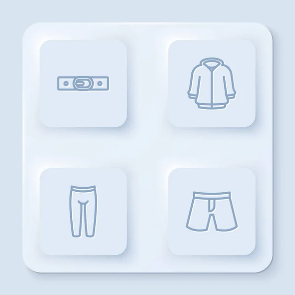 Definir linha Belt, Hoodie, Leggings e Short ou calças. Botão quadrado branco. Vetor — Vetor de Stock