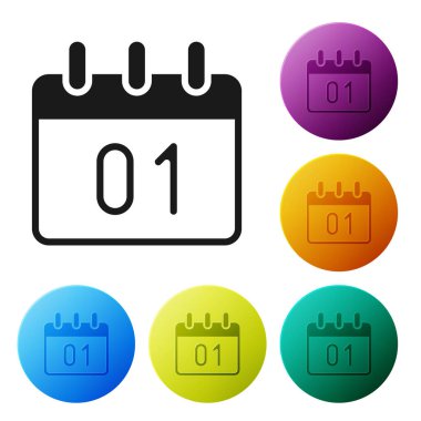 Siyah Takvim simgesi beyaz arkaplanda izole edildi. Olay hatırlatma sembolü. Mutlu Noeller ve mutlu yıllar. Simgeleri renk daire düğmelerine ayarla. Vektör.