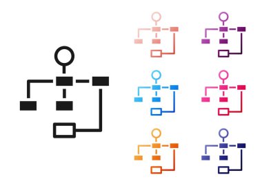 Siyah İş Hiyerarşisi organizogram grafiksel bilgi simgesi beyaz arkaplanda izole edildi. Kurumsal yapı grafik elementleri. Simgeleri renklendirin. Vektör
