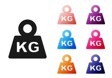 Siyah Ağırlık simgesi beyaz arkaplanda izole edildi. Kilogram ağırlık kaldırmak ve ölçmek için ağırlık bloğu. Kütle sembolü. Simgeleri renklendirin. Vektör