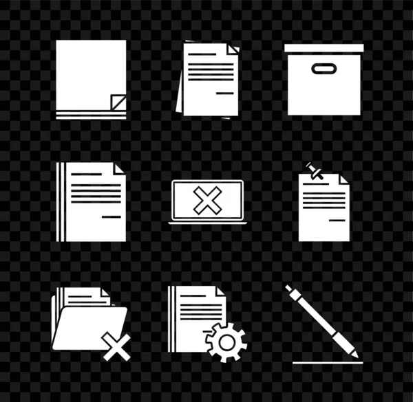 Установите File Document Картонную Коробку Папку Delete Document Settings Gears — стоковый вектор