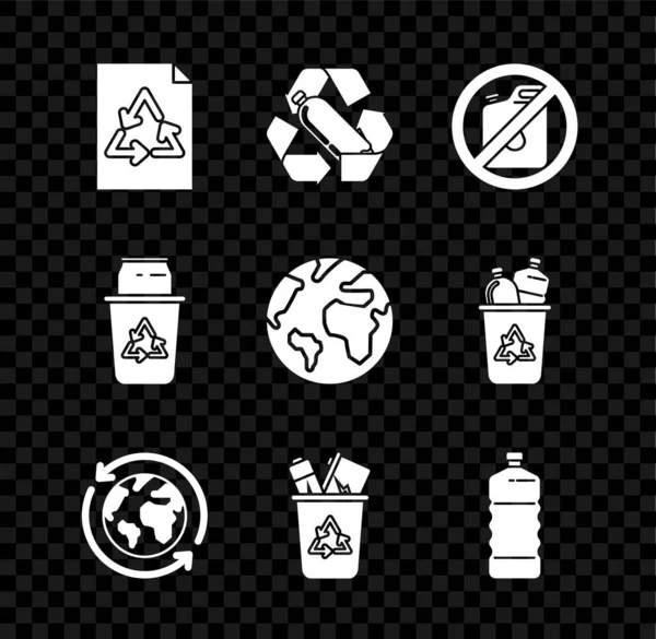 Набор Бумаги Утилизацией Пластиковой Бутылки Канистры Бензина Планета Земля Утилизации — стоковый вектор