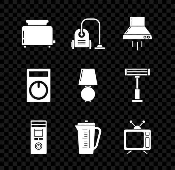 トースト付きトースターをセット掃除機キッチン抽出ファンリモートコントロールカップテレビとテーブルランプのアイコンを測定します ベクトル — ストックベクタ