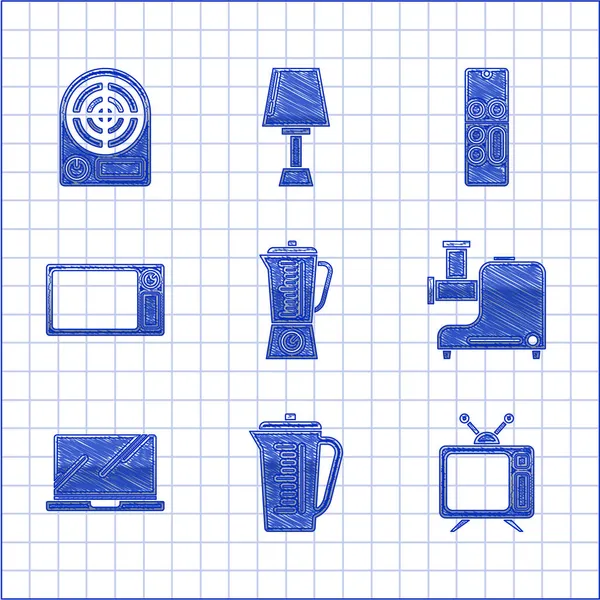 Set Blender Tasse Mesurer Télévision Meuleuse Viande Cuisine Ordinateur Portable — Image vectorielle