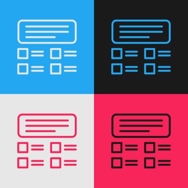 Pop Art Line Çevrimiçi Sınav, Test, Araştırma ya da Kontrol Listesi simgesi renk arkaplanında izole edildi. Sınav listesi. E-eğitim konsepti. Vektör İllüstrasyonu.