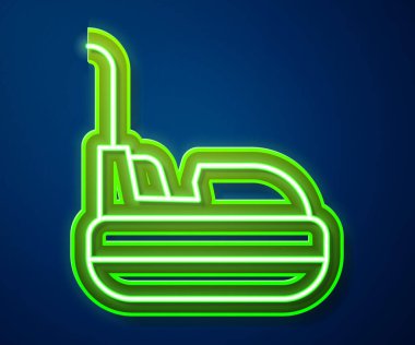 Parlayan neon hattı Bumper araba simgesi mavi arkaplanda izole edildi. Eğlence parkı. Çocuklar için eğlence parkı, eğlence parkı. Vektör.