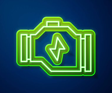 Parlayan neon hattı kontrol simgesi mavi arkaplanda izole edildi. Vektör.