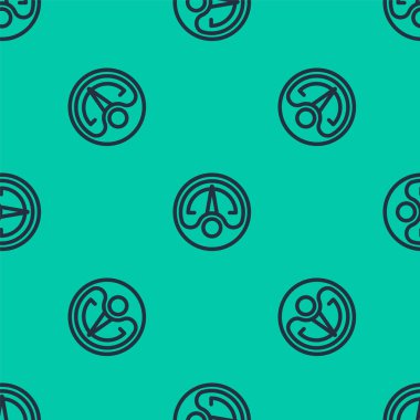 Mavi çizgi motor gaz göstergesi simgesi yeşil arka planda izole edilmiş pürüzsüz desen. Yakıt göstergesi boş. Tam depo göstergesi. Vektör