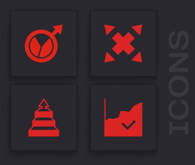 Finansal büyüme artışını ayarlayın, birçok yönlü ok ve piramit grafik bilgi simgesi. Vektör