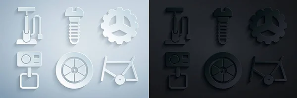 Набор Велосипедного Колеса Звездочки Экстремальная Камера Рама Металлический Винт Значок — стоковый вектор