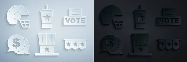 Set Chapeau Patriotique Américain Boîte Vote Monnaie Monnaie Avec Dollar — Image vectorielle