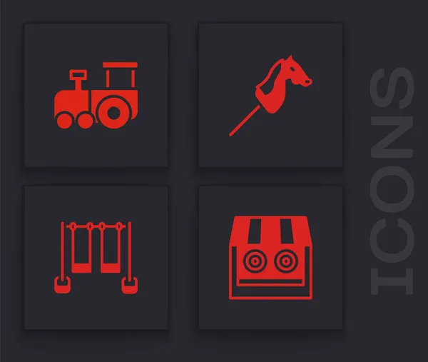 Set Galería Tiro Tren Juguete Caballo Doble Swing Icono Vector — Vector de stock