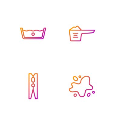 Hat su sızıntısı, kıyafet iğnesi, ısı temizleme ve çamaşır deterjanı. Renk simgeleri. Vektör