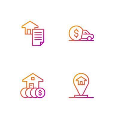 Sabit hat konumu, paralı ev, kontrat ve kiralık araba. Renk simgeleri. Vektör