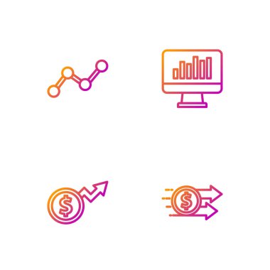 Finansal büyüme doları, grafiksel bilgi grafiği ve monitörü ayarla. Renk simgeleri. Vektör