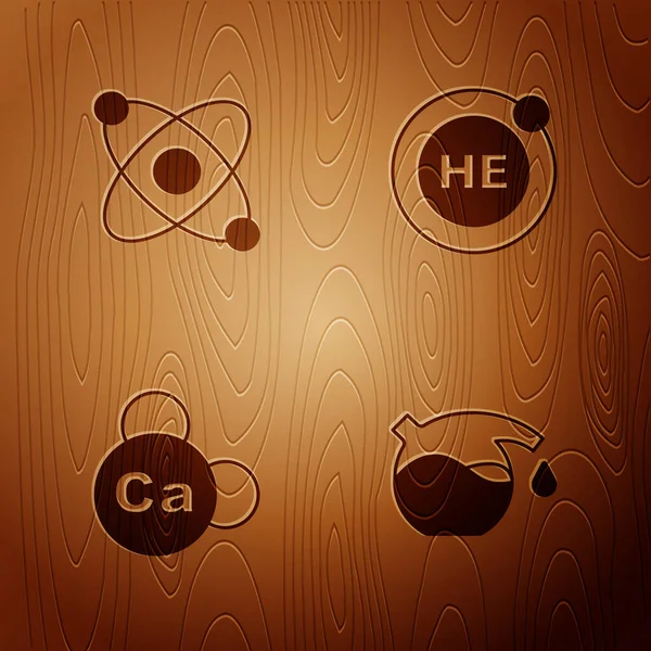 Set Reagenzglas Atom Mineral Calcium Und Helium Auf Holzgrund Vektor — Stockvektor