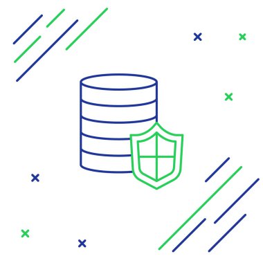 Beyaz arkaplanda kalkan simgesi olan çizgi parası izole edildi. Sigorta konsepti. Güvenlik, güvenlik, koruma, konsept koruma. Renkli taslak konsepti. Vektör